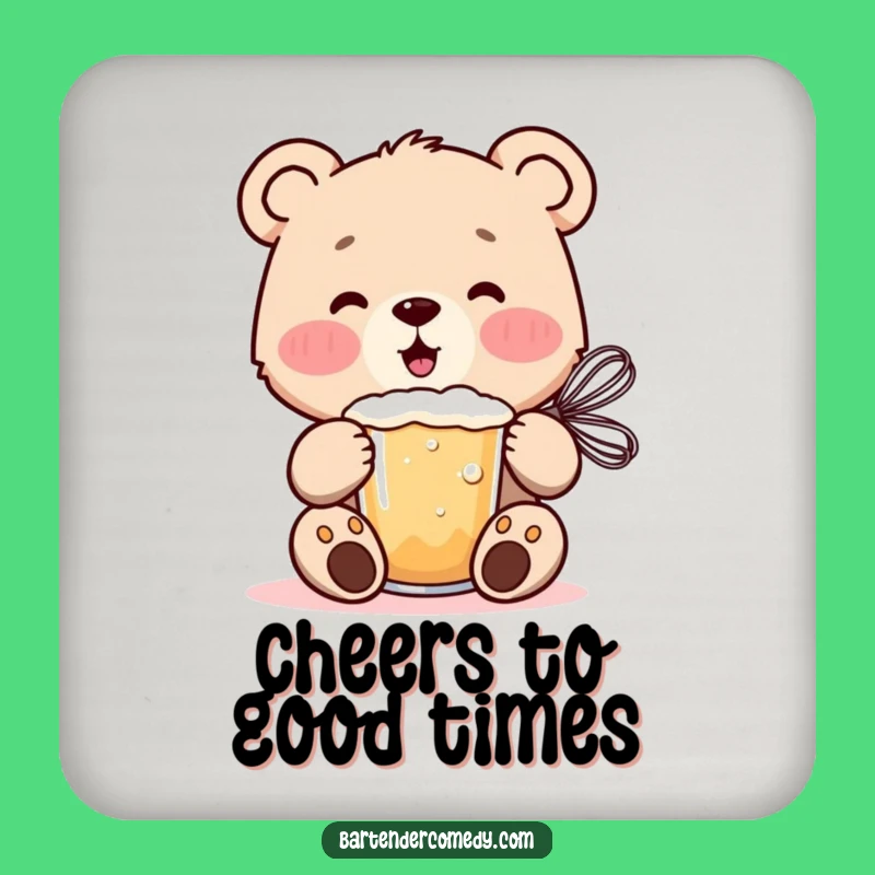 Funny Cheerful Bear Cub Drink Coaster: Protect Surfaces with Charm!