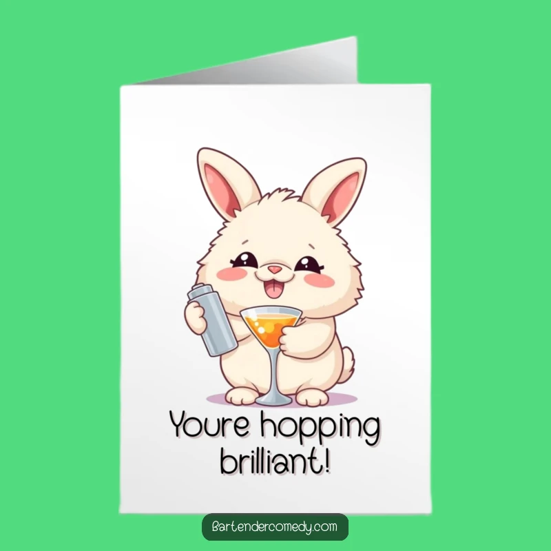 Free Printable Congratulations Card: Fluffy Rabbit Cheers with Cocktail Shaker
